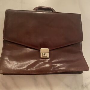 Vintage Leather Briefcase Brown Lock 15.5in Office